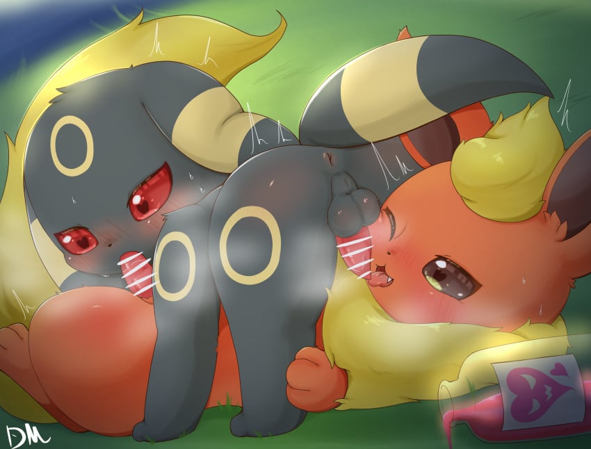 69_position balls bar_censor black_body brown_eyes censor_bar censored dream_maker810 eeveelution fellatio flareon floppy_ears fur generation_1_pokemon generation_2_pokemon genitals heart_eyes heart_symbol hi_res male male/male nintendo oral orange_body penile penis pokemon pokemon_(species) red_eyes sex tail umbreon yellow_body yellow_fur