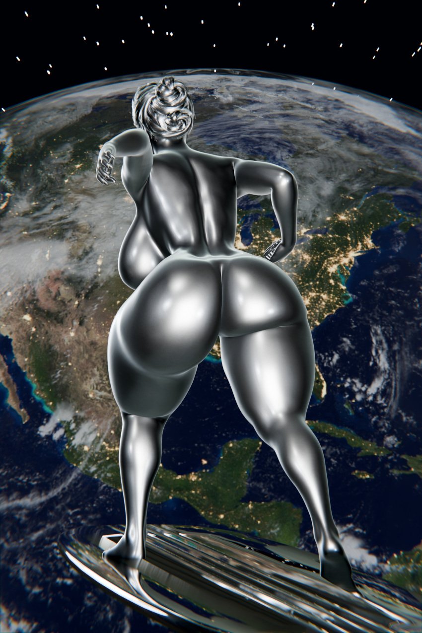 1girls 3d ass big_ass big_breasts breasts fantastic_four female huge_breasts marvel mrvector_3d silver_hair silver_surfer solo