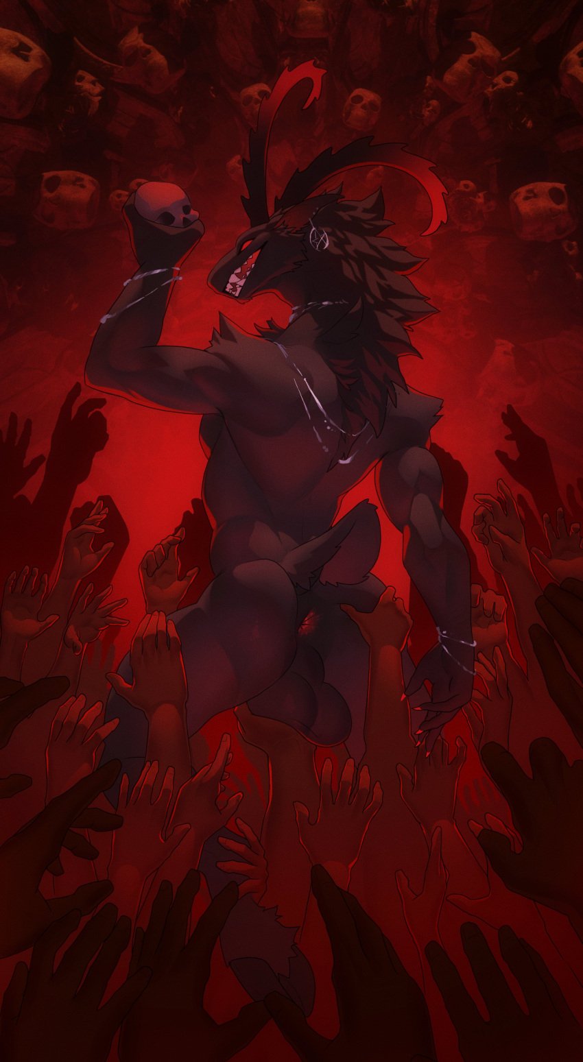 2025 absurd_res ambiguous_gender anthro anthro_focus anus ass back_muscles backsack ball_fondling balls big_balls big_butt bone bovid bracelet butt_grab caprine caprine_demon claws colored_claws demon detailed_background disembodied_hand ear_piercing ear_ring fondling fur genitals goat goat_demon group hand_on_balls hand_on_butt hand_on_leg hand_on_thigh hell hi_res holding_object holding_skull hooves horn humanoid humanoid_on_anthro idrysse3 jewelry leg_grab male male/ambiguous male_focus mammal muscular muscular_anthro muscular_male nails necklace nude occult_symbol open_mouth open_smile pentagram perineum piercing reaching rear_view red_background red_sclera ring_piercing saggy_balls simple_background skull smile solo_focus standing symbol teeth thick_thighs thigh_grab tuft