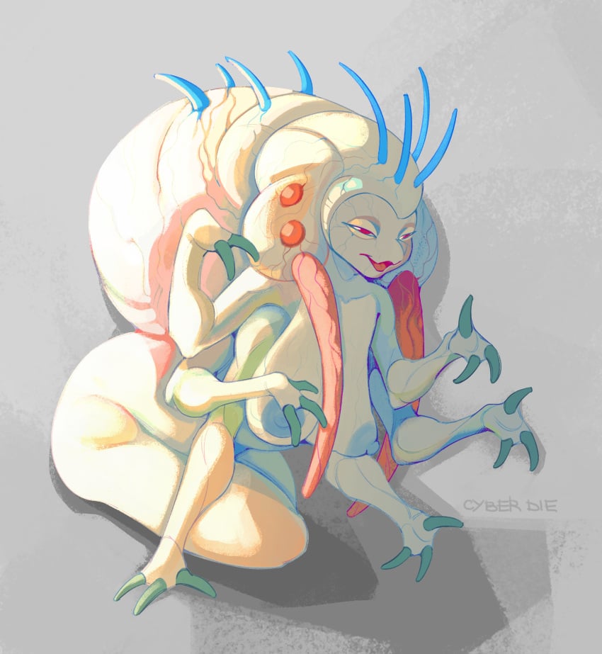 6_arms absurd_res alien areola arthropod ass big_breasts big_butt big_nipples breasts cor_(cyber_d1e) cyber_d1e female hi_res insects multi_arm multi_limb nipples nude open_mouth red_eyes simple_background solo thick_thighs