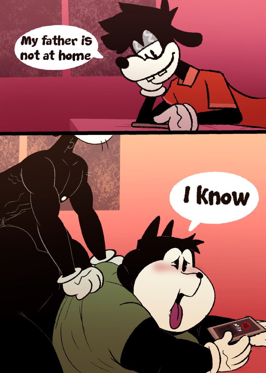 anal anthro anukkyt ass big_butt bottomless bottomless_male cellphone clothed clothing disney duo electronics english_text erection genitals goof_troop goofy_(disney) hi_res male male/male male_penetrated male_penetrating male_penetrating_male max_goof overweight penetration penis phone pj_(goof_troop) sex smartphone text