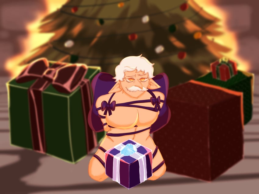 bondage bow_ribbon christmas dilf elf genshin_impact gilf harbinger male_only old_man pulcinella_(genshin_impact) yellow_eyes