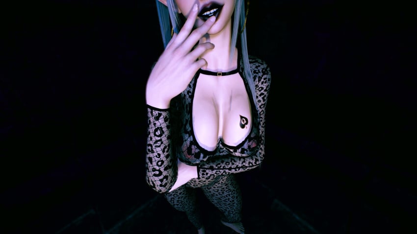1girls 3d 4k big_breasts black_eyeshadow black_lipstick black_makeup blacked blurry blurry_background body_stocking bodysuit breasts crashbanditkut earrings eyeshadow feet female female_focus hair hi_res high_resolution highres light-skinned_female light_skin lips lipstick long_hair looking_at_viewer makeup open_mouth original original_character piercing qos qos_tattoo queen_of_spades queen_of_spades_symbol queen_of_spades_tattoo solo spade_tattoo upside-down viewed_from_above virt-a-mate virtamate white_hair