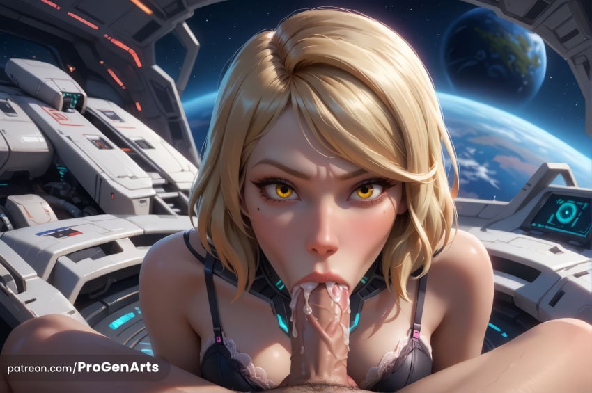 1boy 1boy1girl 1girls after_fellatio ai_generated bioware black_bra blonde_hair blowjob bra breasts cum cum_in_mouth earth_\(planet\) fellatio female hi_res lana_beniko lips looking_at_viewer lucasfilm male_pubic_hair medium_breasts mole mole_under_eye nose oral patreon_username penis planet pov progenarts pubic_hair saliva short_hair solo_focus space star_wars star_wars:_the_old_republic straight uncensored underwear veins veiny_penis web_address yellow_eyes