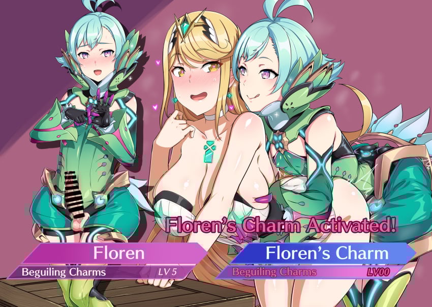 1boy 1girls blue_hair breasts censored clothed clothed_female clothed_male clothed_sex core_crystal english_text female femboy femboy_on_female femboydom floren_(xenoblade) gameplay_mechanics gozaru happy happy_sex heart horny horny_male huge_breasts hung_femboy inviting inviting_to_sex light-skinned_femboy male mature_female milf mommy mythra netorare ntr otoko_no_ko purple_eyes straight_sex text translated xenoblade_(series) xenoblade_chronicles_2 younger_dom_older_sub younger_male younger_penetrating_older