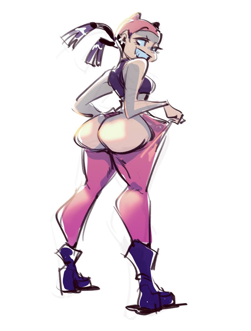 2021 ass black_eyes black_hair breasts brokenlynx female female_only hat looking_back my_life_as_a_teenage_robot nickelodeon short_hair tied_hair tiff_crust white_background