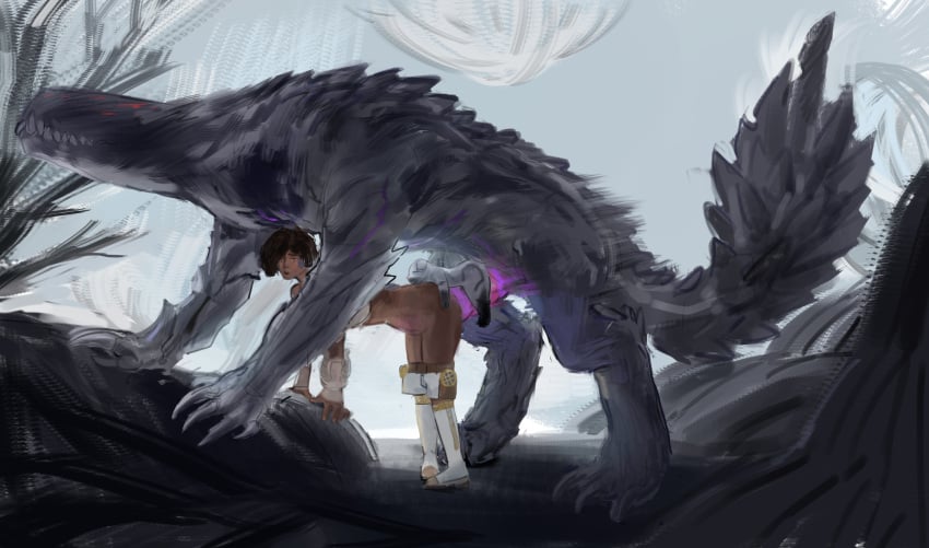 absurd_res animal_humanoid big_penis bodily_fluids capcom cat_humanoid claws clothed clothing cum cum_inside doggy_style domestic_cat ebony_odogaron felid felid_humanoid feline feline_humanoid felis female feral from_behind_position genital_fluids genitals group hecreat hi_res human human_on_feral humanoid interspecies male male/female mammal mammal_humanoid monster monster_hunter open_mouth organs partially_clothed penetration penis sex size_difference stomach stomach_bulge tagme tail teeth trio vaginal_penetration vaginal_penetration zoophilia