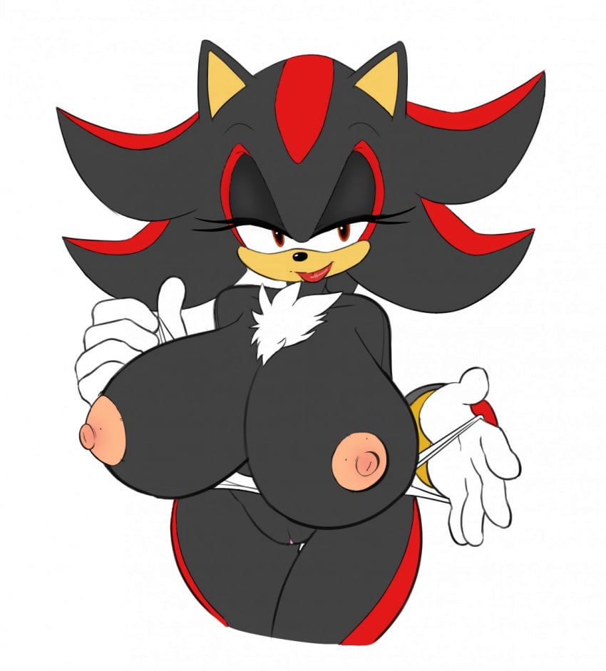 anthro areola big_breasts breasts erect_nipples female flashing hedgehog hi_res huge_breasts mammal nipples pussy ravnic rule_63 shadow_the_hedgehog solo sonic_(series) soulteam