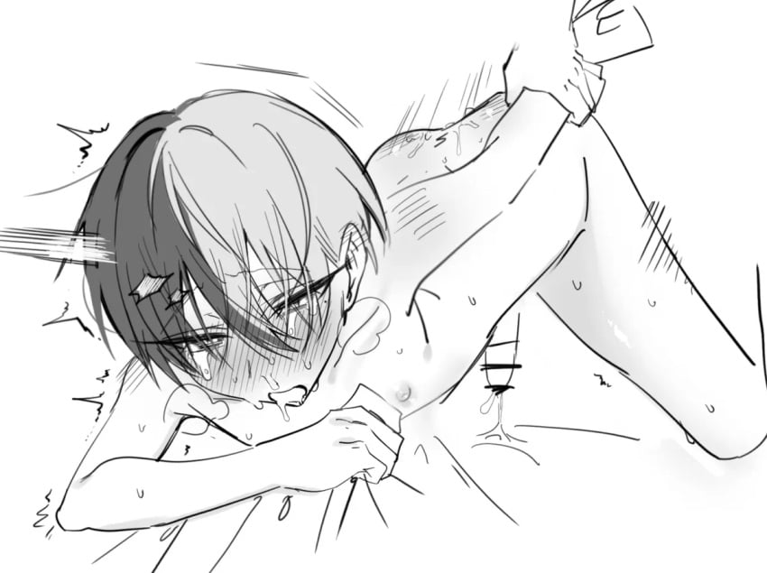 anal_penetration anal_sex aoyagi_touya bed_sheet blushed_face blushing cumming cumming_from_anal_sex cumming_while_penetrated drooling feeling_pleasured fucked_from_behind gay_sex making_love male/male penetrated_male penetrating_ass penetrating_male penetration penetration_from_behind project_sekai pulling_arm thrusting_into_ass two-tone_hair