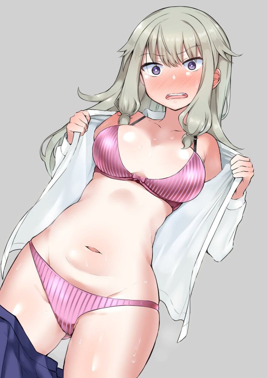 1girls blush bra breasts embarrassed female kusanagi_nene looking_at_viewer panties project_sekai underwear