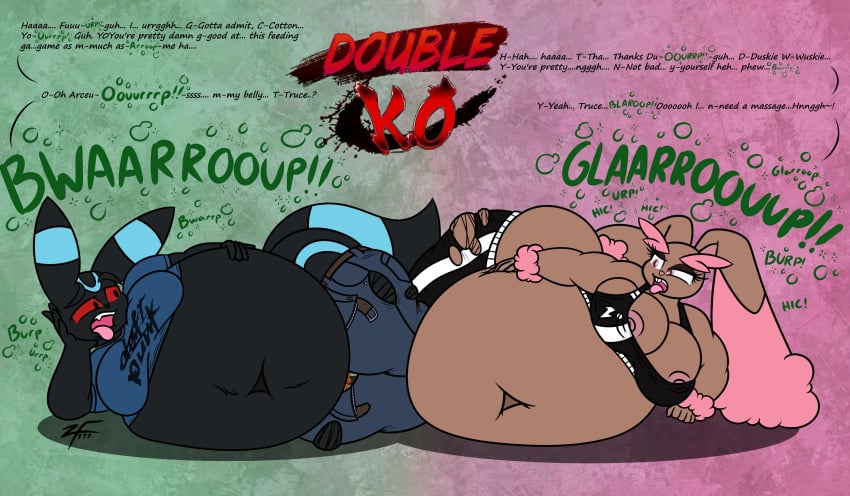1girls 2girls anthro bbw belly_dancer big_breasts breasts brown_fur cleavage eeveelution fan777zelda female furry huge_breasts lopunny nipples no_humans overweight pokemon pokemon_(species) tagme thick_thighs umbreon wide_hips