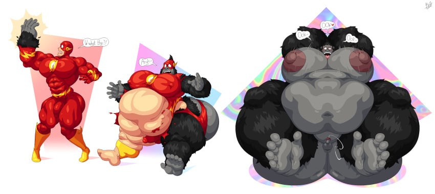 1boy anthro belly big_ass big_ass_(male) big_belly big_butt big_chest big_nipples big_thighs bobthetanuki bulge bursting_clothes bursting_out_of_clothing cum cumming dc dc_comics ejaculating ejaculation extrasizedbob feet furry gorilla gorilla_grodd huge_nipples huge_thighs monkey's_paw monkey_paw muscular muscular_thighs solo solo_male the_flash the_flash_(series) transformation transformation_sequence transformaton