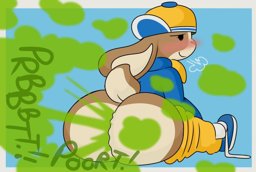 2d 2d_(artwork) anthro ass ass_focus big_ass big_thighs black_eyes blue_jacket blue_shoes blush blushing brappycatty bubble_ass cap cyan_background deleted_image digital_media_(artwork) fart fart_fetish farting farting_at_viewer female female_focus female_only heavy_breathing image jacket_open light_brown_body looking_at_viewer looking_back looking_pleasured pants_down peeb_(piemations) piemations reupload shoes silly sitting smirk sunniefunnie tagme untied_shoes yellow_pants