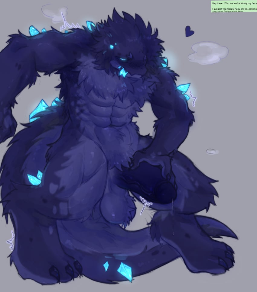 1boy anthro balls ballsack blush blush_lines blushing chest_tuft claws crystals dark_blue_fur fe7r8iode fists_clenched fluffy_balls fluffy_body fluffy_tail furry furry_only glowing_eyes glowing_tongue heart_symbol kaiju_(kaiju_paradise) kaiju_paradise lizard_tail male male_only masturbation muscular_arms muscular_male muscular_thighs panting patterned_fur pubic_hair raytraxian reptile reptile_humanoid request roblox roblox_game self_upload sketchy thick_penis thick_thighs tounge_out tremble_spikes trembling