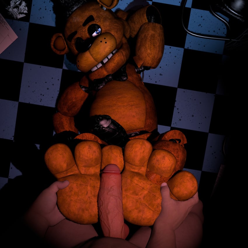 2boys 3d 3d_(artwork) 3d_artwork bowtie erect erect_cock erect_dick erect_penis erection ffp3d five_nights_at_freddy's foot_fetish freddy_(fnaf) freddy_fazbear gay hat human/robot interspecies male/male microphone mike_schmidt pawjob pov robot robot/human robot_male veins_on_cock veins_on_dick veins_on_penis yaoi