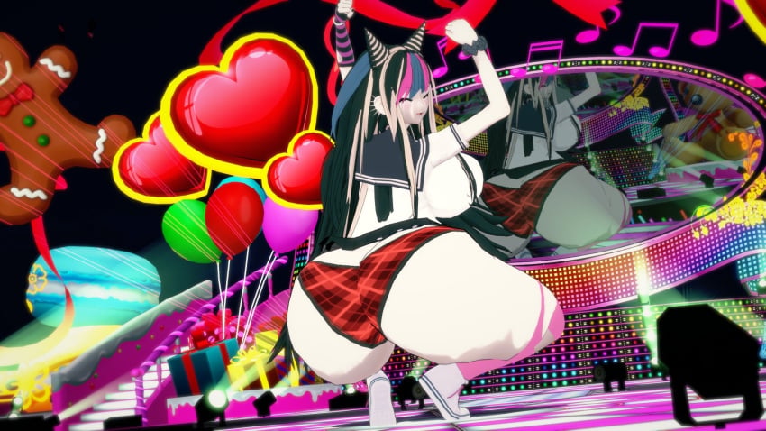 3d 3d_(artwork) big_breasts black_hair blue_hair danganronpa danganronpa_2:_goodbye_despair dat_ass dyed_hair ebookie_meowda excited excited_female fat_ass huge_ass huge_breasts koikatsu massive_ass mioda_ibuki multicolored_hair panties pink_eyes pink_hair ripped_thighhighs skirt thick_as_fuck thick_ass thighhighs torn_thighhighs