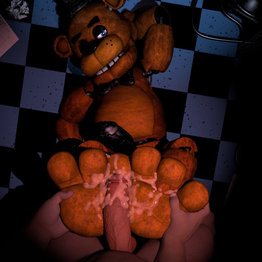 2boys 3d 3d_(artwork) 3d_artwork alternate_version bowtie cum cum_on_feet cum_on_paw erect erect_cock erect_dick erect_penis erection ffp3d five_nights_at_freddy's foot_fetish freddy_(fnaf) freddy_fazbear gay hat human/robot interspecies male/male microphone mike_schmidt pawjob pov robot robot/human robot_male variant veins_on_cock veins_on_dick veins_on_penis yaoi