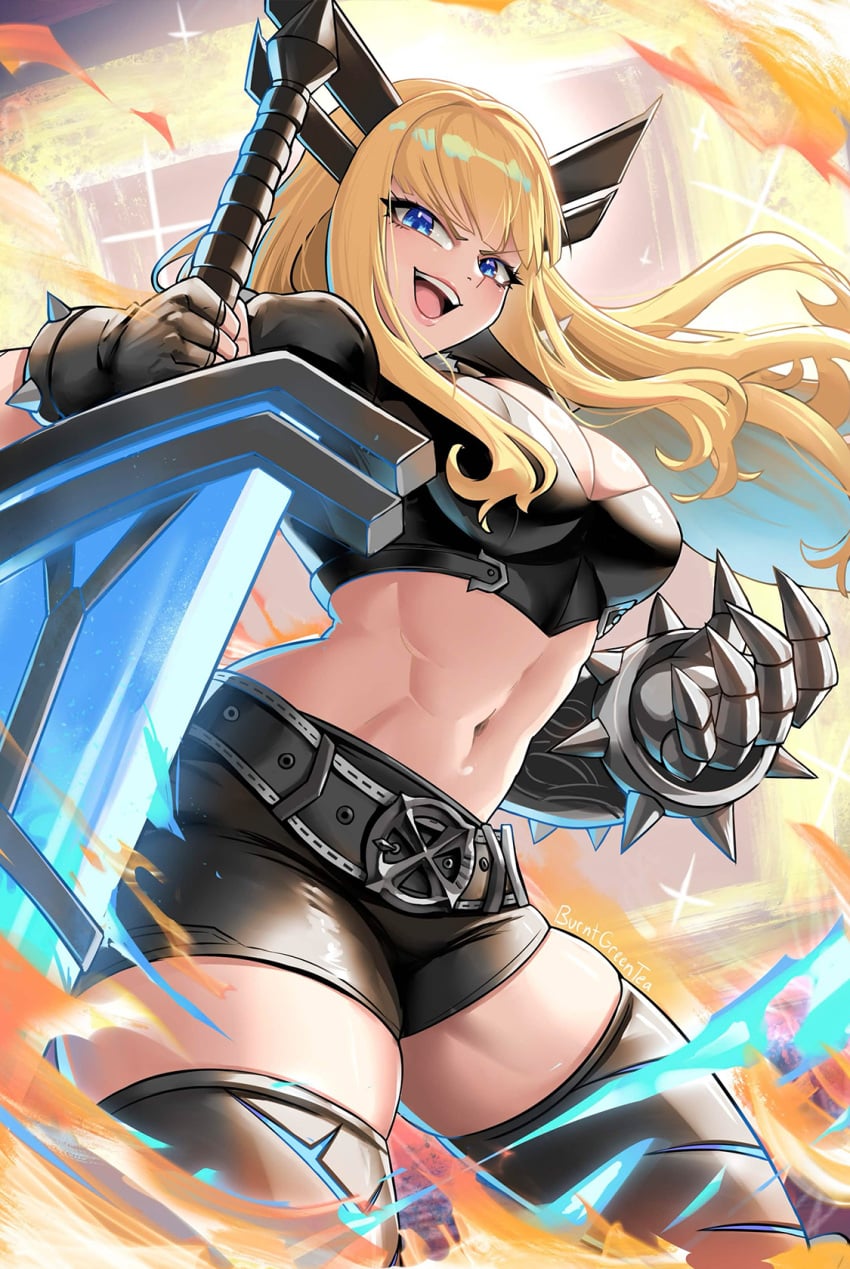 1girls abs big_breasts blonde_hair burnt_green_tea cleavage female female_focus female_only magik_(illyana_rasputin) magik_(marvel_tokon) marvel marvel_tokon:_fighting_souls midriff navel thick_thighs