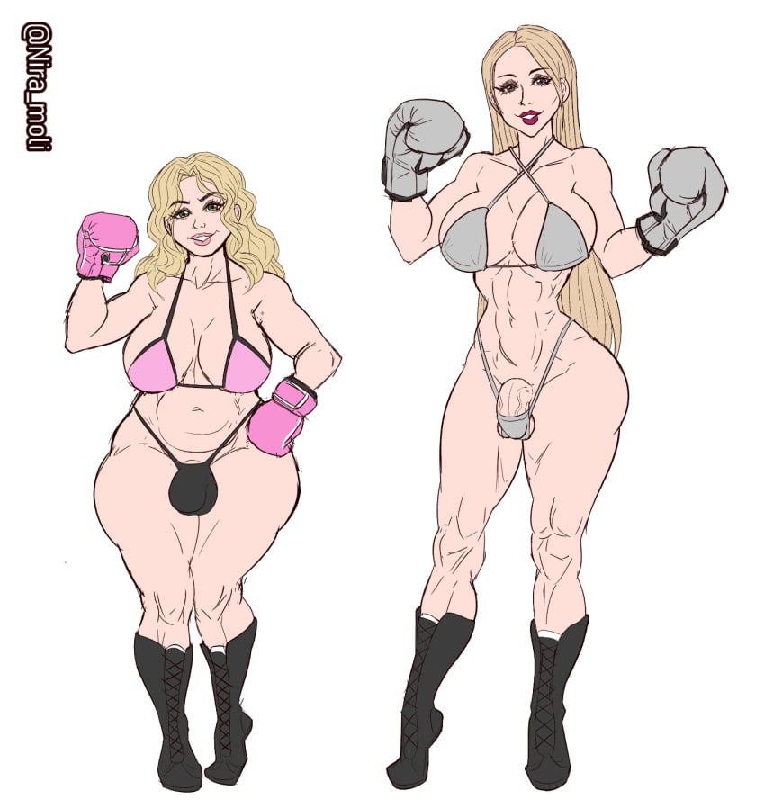 2futas 2girls big_ass big_balls big_breasts big_penis blonde blonde_female blonde_hair boots boxers boxers_(clothing) boxing boxing_gloves bulge bulge_through_clothing bulging_breasts character_sheet cock dick dickgirl dickgirl/female fighter futa futanari gloves grey_bikini grey_boxing_gloves grey_gloves huge_ass huge_balls huge_breasts huge_cock huge_penis huge_thighs lips lipstick maroon_lipstick niramoli original original_character original_characters penis pink_bikini pink_boxing_gloves pink_gloves shortstack size_difference sport sportswear thicc thicc_thighs thong thong_bikini thong_panties