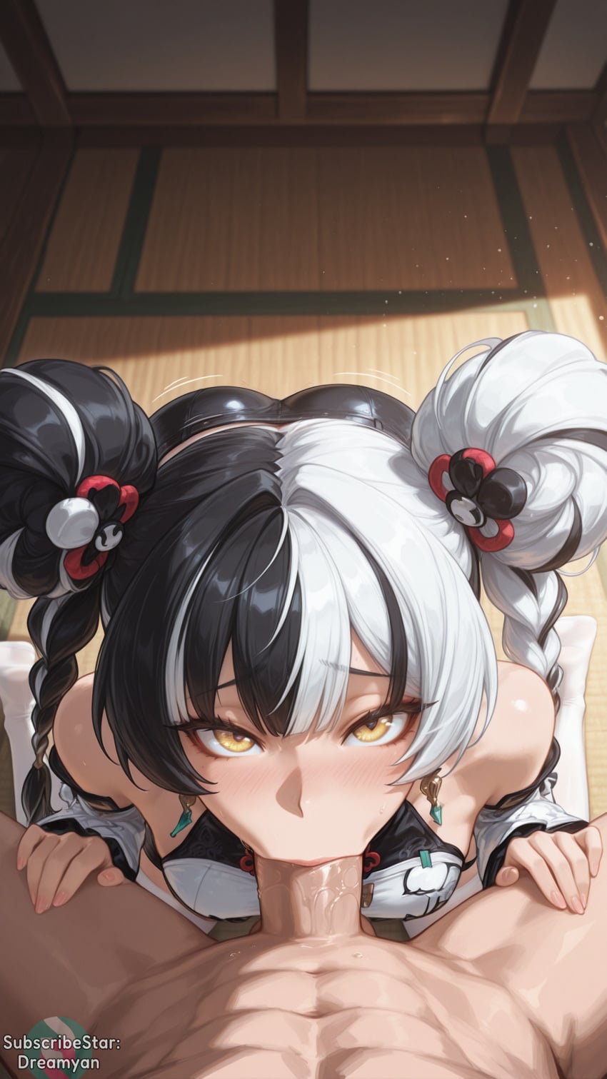 1girls ai_generated black_hair blowjob braid braided_hair breasts curvy curvy_body curvy_female deepthroat dialyn_(zenless_zone_zero) double_bun dreamyan_ai fellatio hi_res high_quality high_resolution highres long_hair looking_at_viewer male_pov medium_breasts oral oral_sex pov seductive seductive_look small_breasts sucking sucking_penis thick_ass thick_thighs thighhighs thighs two-tone_hair uncensored very_long_hair white_hair yellow_eyes zenless_zone_zero