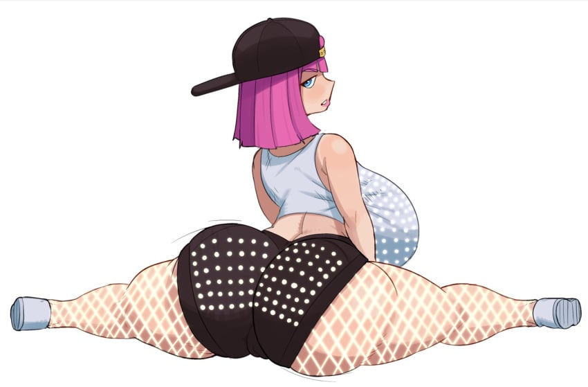 1girls annoyed_expression arched_back archer_(clash_of_clans) archer_(clash_royale) big_ass big_breasts cameltoe cap female female_only fishnets junfreaky lights looking_at_viewer massive_ass massive_breasts pink_hair pink_lipstick pussy_through_clothing short_hair shorts split twerking