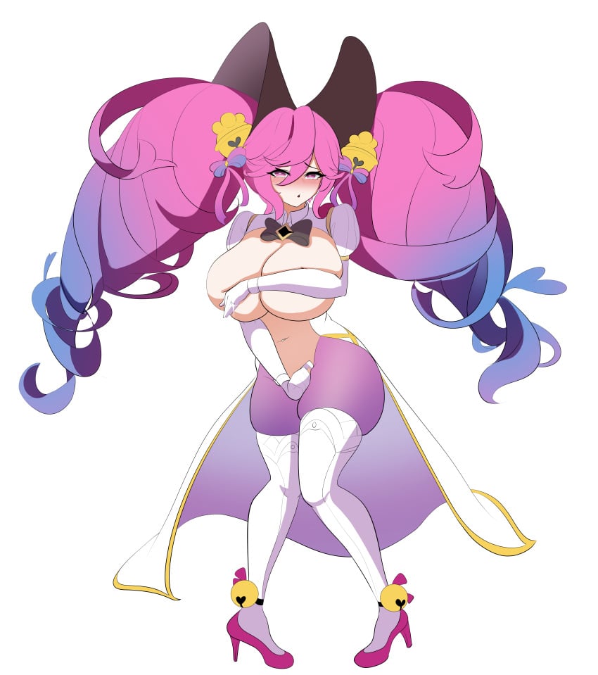 big_breasts bunny_girl cleo_(dragalia_lost) dragalia_lost long_hair reverse_bunnysuit tagme two_tone_hair