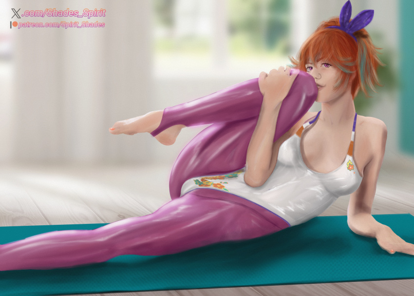 alternate_version_at_source alternate_version_available ass cameltoe feet feet_up hololive hololive_english hololive_myth leotard patreon red_hair spirit_shades takanashi_kiara virtual_youtuber yoga_mat yoga_pants yoga_pose