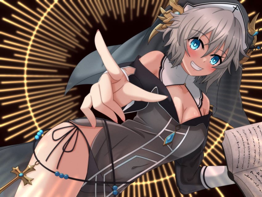 1girls 2d 2d_(artwork) ass blue_eyes breasts date_a_live female female_only grey_hair honjou_nia light-skinned_female nun nun_outfit pointy_chin short_hair small_breasts solo solo_female thighs translucent transparent_clothing