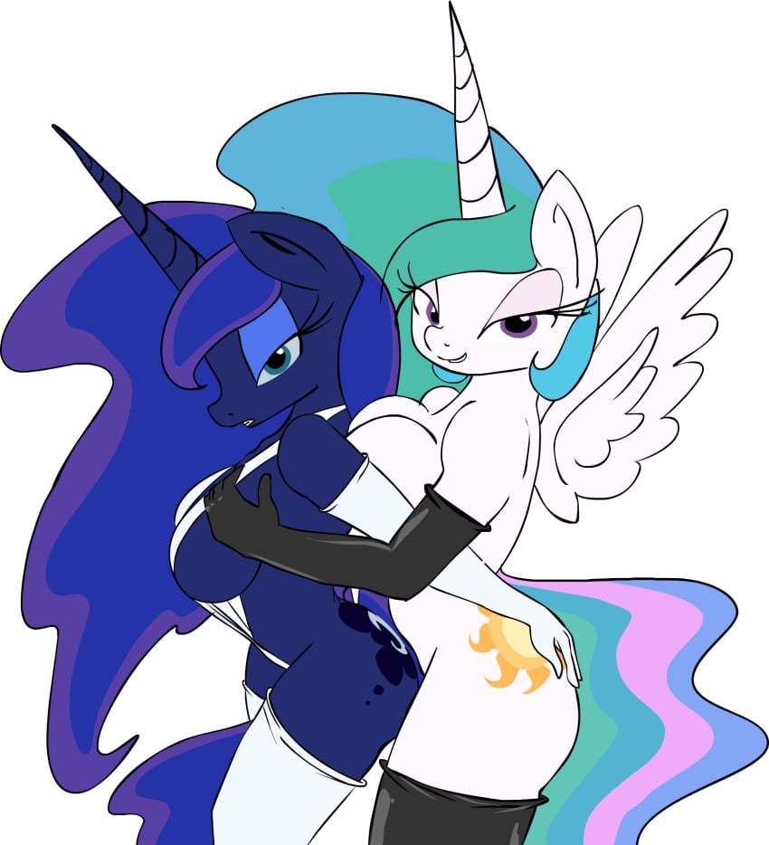 2014 alicorn anthro anthrofied big_breasts bikini blue_eyes breasts butt butt_grab clothing duo equid equine female female/female friendship_is_magic grope hair hand_on_breast hand_on_butt hasbro hi_res horn incest latex legwear looking_at_viewer mammal multicolored_hair my_little_pony mythological_creature mythological_equine mythology one-piece_swimsuit portrait princess_celestia_(mlp) princess_luna_(mlp) purple_eyes sibling side_boob simple_background sister sisters sling_bikini smile standing swimwear thigh_highs three-quarter_portrait wedgie white_background wings zev