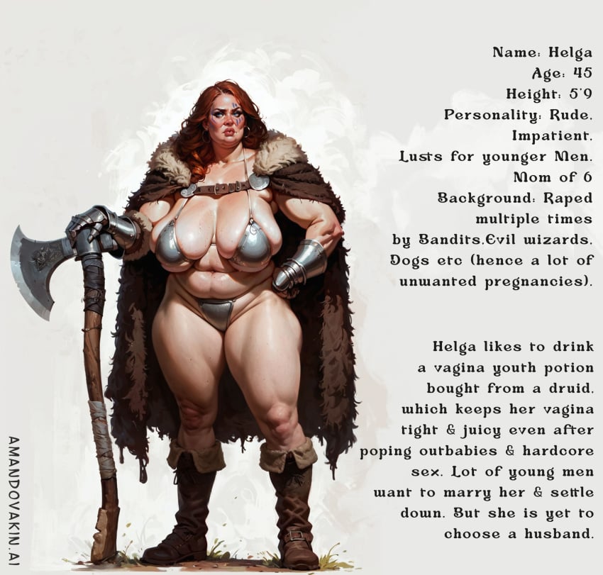 ai_generated amandovakin barbarian belly bikini_armor chubby concept_art milf oc sagging_breasts thick viking