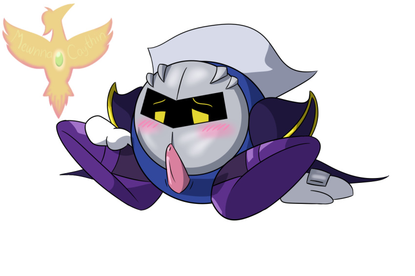 armor blush cape clothing erection genital gloves kirby_(series) looking_down male mask meta_knight mewnna_caythin nintendo penis video_games waddling_head