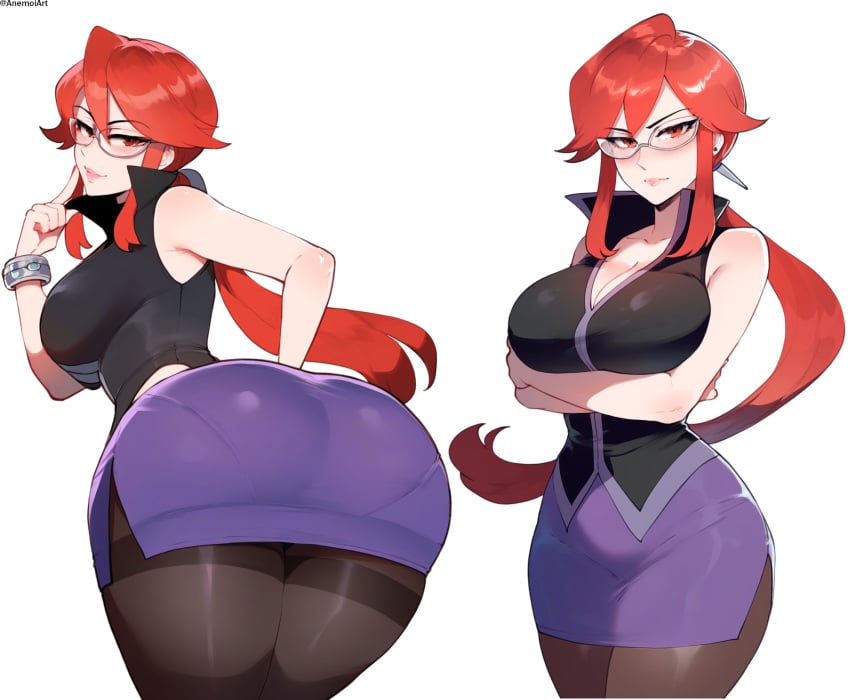 1girls ai_generated anemoi ass bent_over breasts female female_only glasses lorelei_(pokemon) pokemon ponytail red_hair tagme