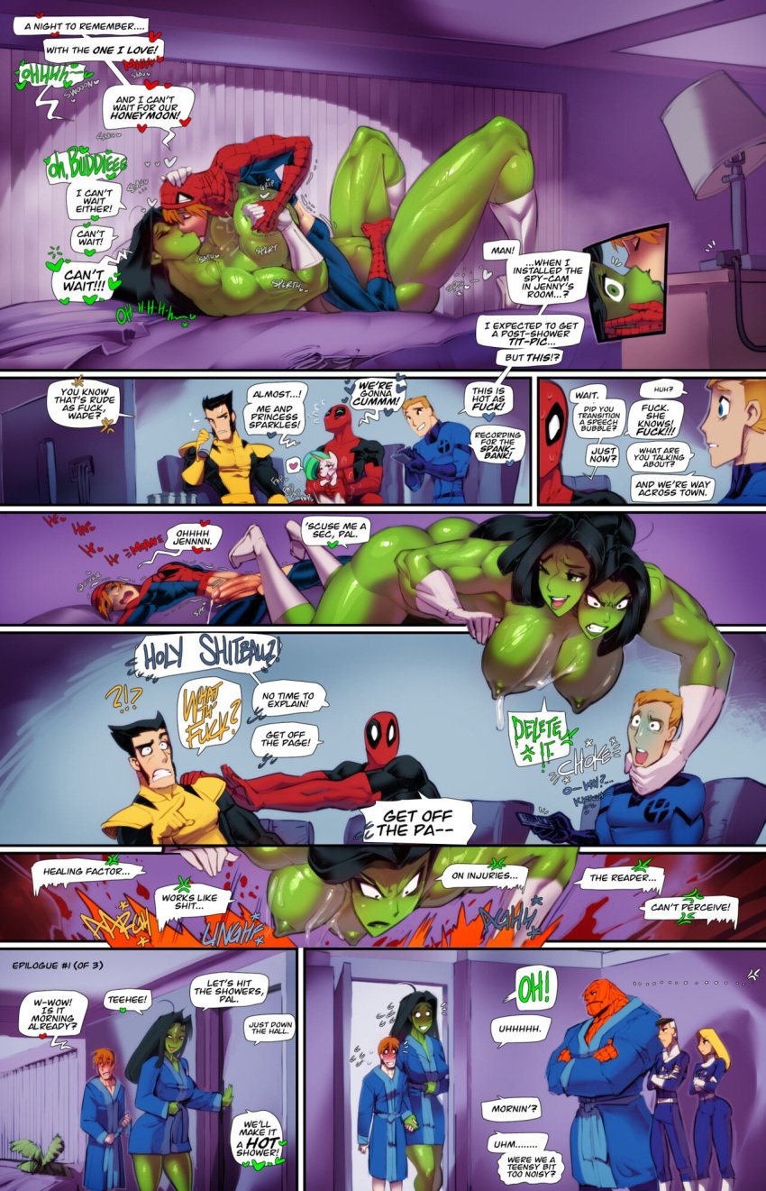 2girls 4th_wall_breaking 6boys ?!? ass ass_grab ass_up avengers bed bedroom bedroom_sex biceps black_hair blush blushing_female blushing_male blushing_profusely breaking_the_fourth_wall breasts breasts_bigger_than_head breasts_out breasts_out_of_clothes canon_couple clothed clothing comic comic_page comic_panel couple cum cumming deadpool dick doggy_style fantastic_four female fingering fred_perry friendship_is_magic gasp gloves grabbing_sheets heavy_breathing human_torch husband_and_wife invisible_woman jennifer_walters larger_female laying_on_back laying_on_bed legwear legwear_only male marvel marvel_cinematic_universe marvel_comics mr_fantastic multiple_boys multiple_girls muscles muscular muscular_arms muscular_male mutant_(marvel) mutate_(marvel) my_little_pony nipples on_bed orgasm orgasm_face page_20 penis penis_out peter_parker princess_celestia_(mlp) pussy pussy_ejaculation pussy_grip pussy_juice pussy_juice_drip pussy_lips robe romantic rubbing rubbing_clitoris rubbing_pussy she-hulk smaller_male spider-man straight straight_hair sweatdrop sweaty sweaty_body the_thing_(marvel) veiny veiny_penis white_boots white_gloves white_legwear wholesome wolverine_(x-men) x-men