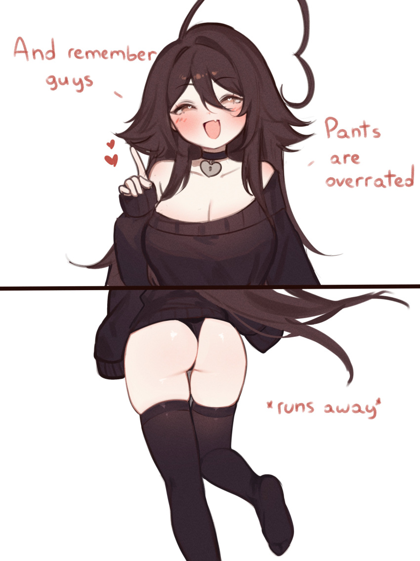 1girls 2_panel_comic ass ass_focus bare_shoulders black_hoodie black_legwear black_panties black_stockings blush blushing_at_viewer breasts choker cleavage_cutout clothed clothed_female female female_focus female_only heart heart-shaped_pupils heart_choker hoodie index_finger_raised indie_virtual_youtuber long_sleeves looking_at_viewer open_mouth original panties sky_(skyaboveme) skyaboveme smile squished_thigh stockings text thigh_gap thighs thighs_together virtual_youtuber white_background yellow_eyes