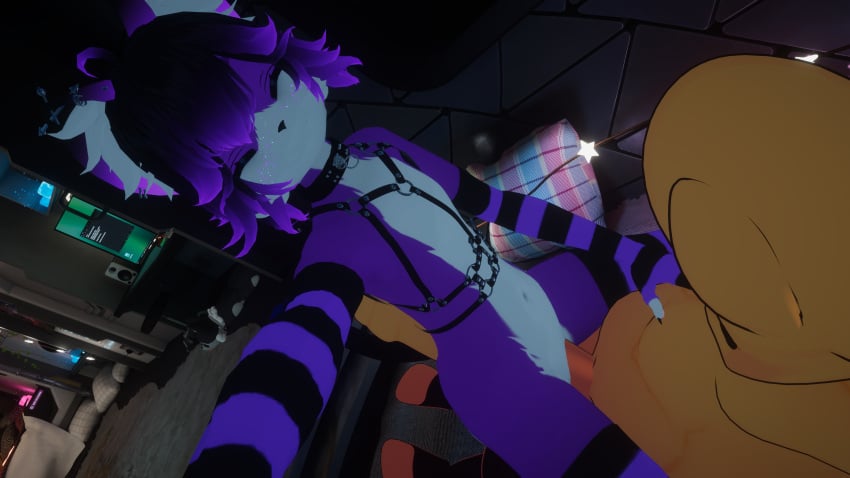 big_penis cock cowgirl_position femboy furry impimon purple_eyes purple_fur riding_penis scp-999 size_difference tagme thick_thighs thighhighs vrchat vrchat_avatar yellow_body