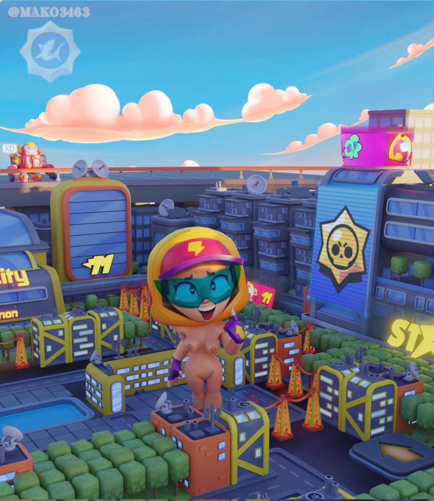 1girls 3d 3d_(artwork) boobs brawl_stars breasts city mako3463 max_(brawl_stars) naked naked_female nude nude_female pussy smile solo solo_female streetwear_max supercell