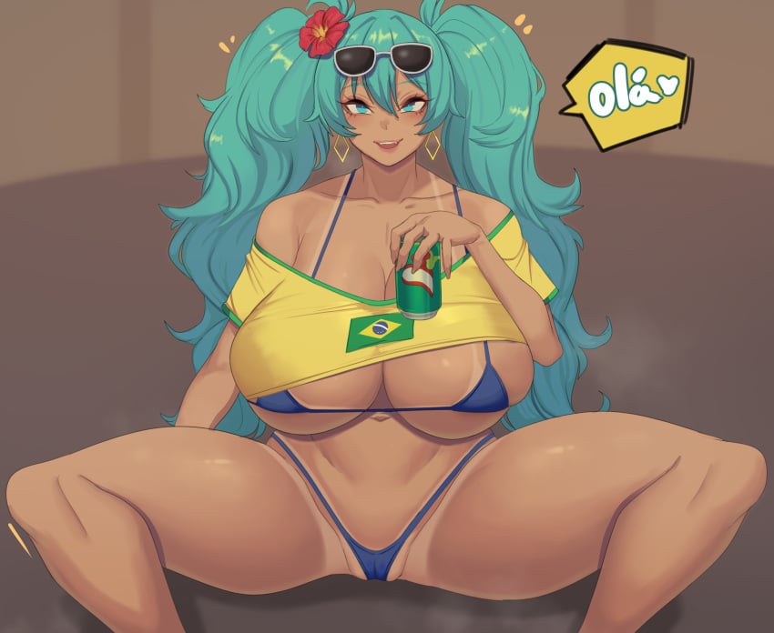 1girls alternate_breast_size aqua_hair ass big_ass big_breasts big_thighs bikini brasil brasileira brazil brazilian brazilian_female brazilian_miku breasts butt cyan_eyes cyan_hair female female_only gigantic_breasts hatsune_miku hi_res huge_ass huge_breasts huge_thighs large_breasts latin_american_hatsune_miku_(meme) long_hair looking_at_viewer metal_owl naughty_face shirt solo spread_legs tagme tan tan-skinned_female tan_body tanned_skin thick_hips thick_thighs thighs twintails vocaloid voluptuous yellow_shirt