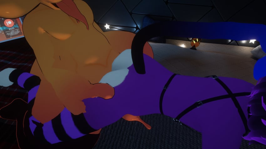 ass deep_penetration doggy_style femboy furry impimon purple_eyes purple_fur scp-999 submissive vrchat vrchat_avatar yellow_body