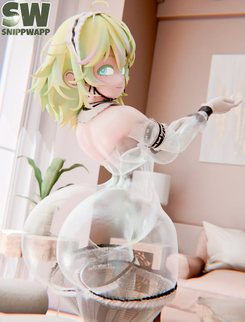 1girls 3d 3d_(artwork) ahoge artist_logo ass ass_bigger_than_head big_ass big_breasts big_butt blender blender_(artwork) blender_(software) blender_cycles blender_cycles_(artwork) blue_eyes boku_no_hero_academia bottom_heavy bottom_heavy_female breasts bubble_butt butt curvaceous curvaceous_ass curvaceous_body curvaceous_female curvaceous_figure curvaceous_hips curvaceous_thighs curvy curvy_body curvy_female curvy_figure curvy_hips dat_ass dumptruck_ass gloves hagakure_tooru hagakure_tooru_(invisible) hagakure_tooru_(visible) hi_res high_resolution highres huge_ass large_ass looking_at_viewer looking_back maid_headdress maid_outfit my_hero_academia nude nude_female shounen_jump sideboob smile smiling smiling_at_viewer snippwapp solo solo_female solo_focus stockings tooru_hagakure tooru_hagakure_(invisible) tooru_hagakure_(visible) yellow_hair