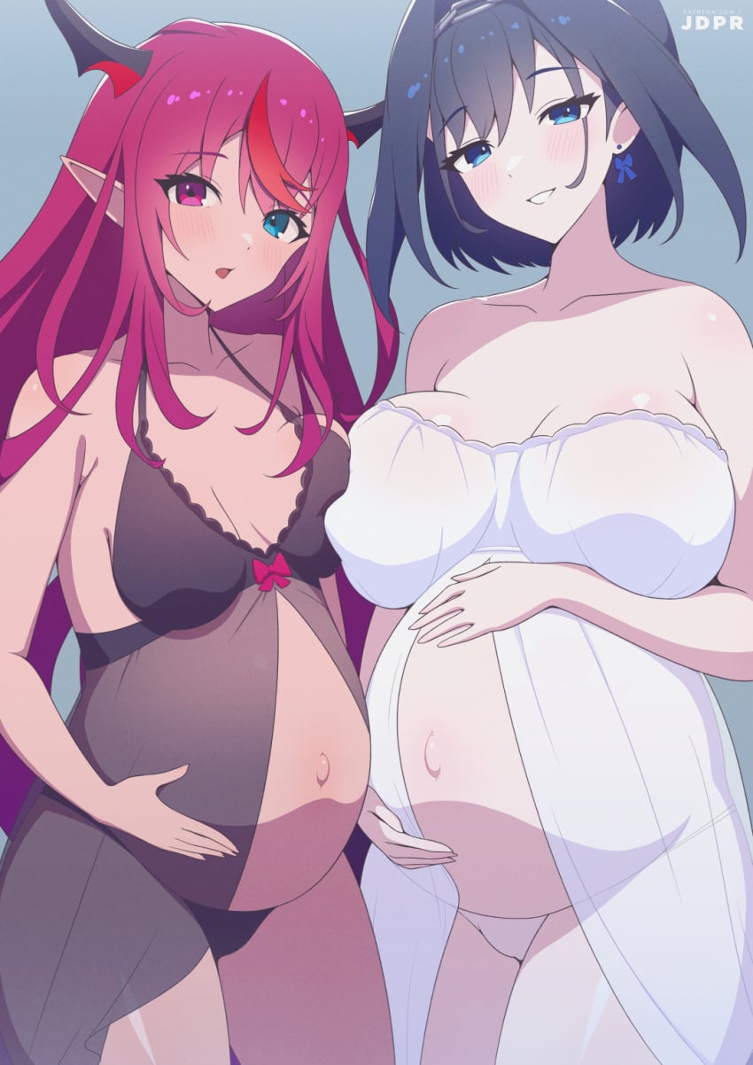 2girls babydoll bitch heterochromia hololive hololive_english hololive_english_-council- hololive_english_-promise- huge_breasts irys_(hololive) jdpr large_breasts long_hair ouro_kronii panties pregnant pregnant_female sluts slutty_female