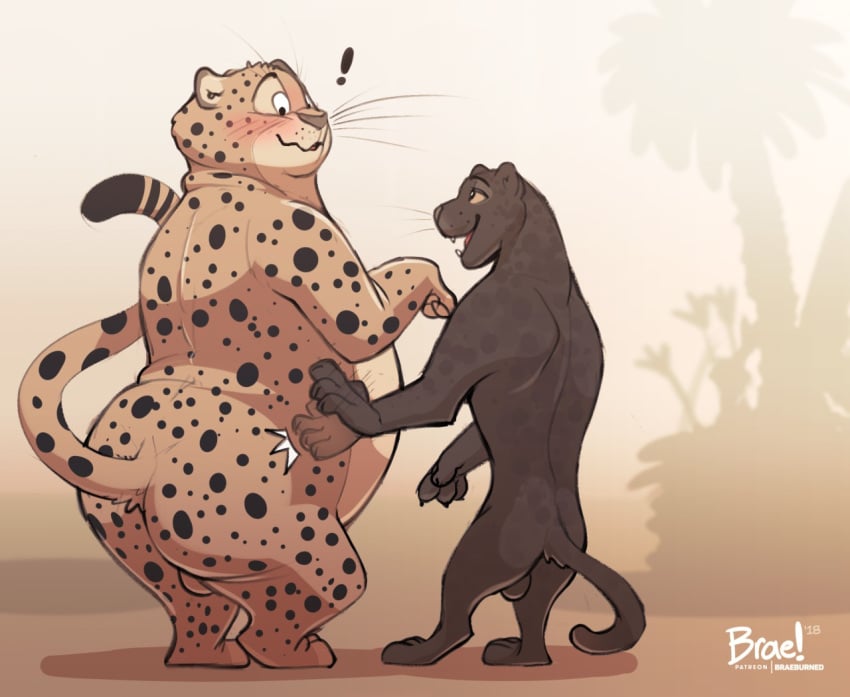 anthro ass ass_slap balls benjamin_clawhauser blush braeburned cheetah chubby disney feline male male_only mammal nude panther renato_manchas smile yaoi zootopia