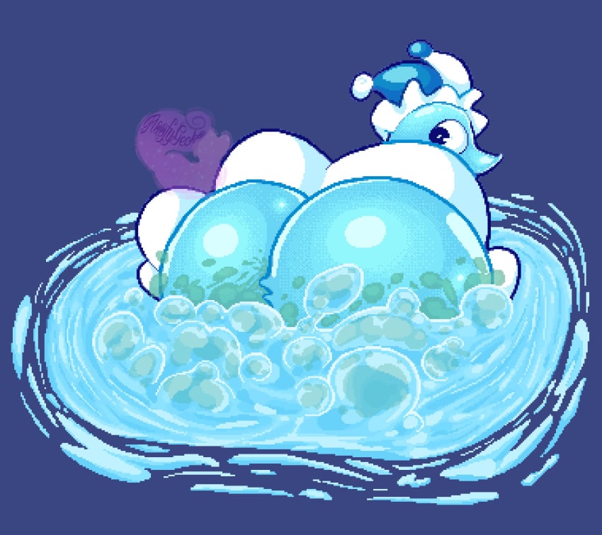 ass_focus bubble_ass bubble_butt deltarune fart fart_bubbles fart_cloud fart_fetish farting farts floofygecko gas gassy huge_ass mizzle_(deltarune) pixel_art water