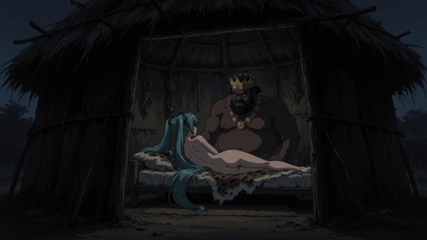 ai_generated ass dark-skinned_male fat_male hatsune_miku interracial night ugly_bastard