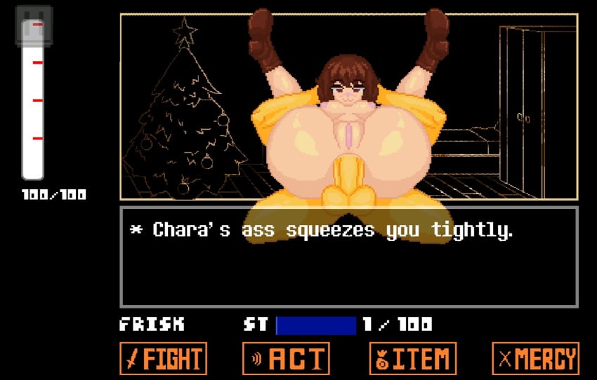 1girl1boy adulttale anal_full_nelson anal_penetration anal_sex chara female frisk full_nelson full_nelson_anal gameplay_mechanics in_game male male_frisk pixel_art straight tight_anus undertale_(series)