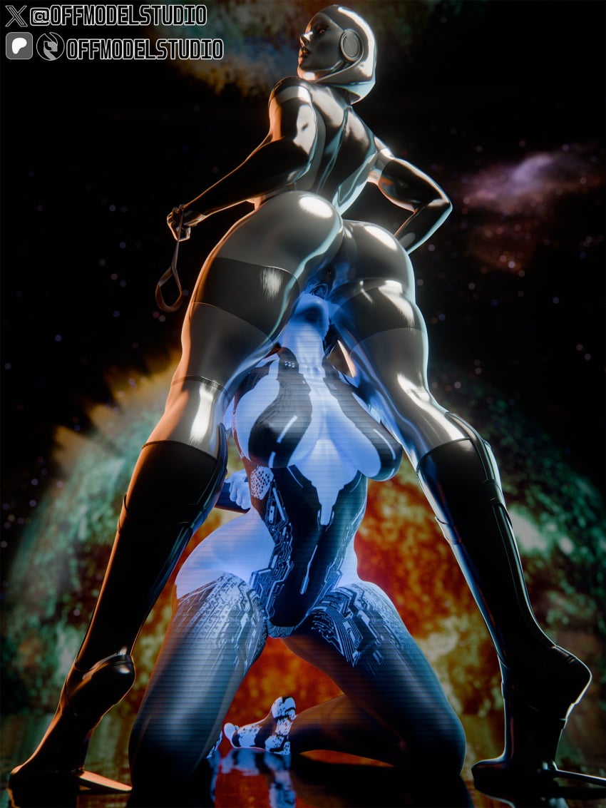 2girls 3d 3d_(artwork) android android_girl bioware bubble_butt child_bearing_hips cortana crossover cunnilingus curvaceous curvaceous_female curvy_female curvy_hips edi erect_nipples erection_under_clothes female female_focus female_only femdom halo_(series) huge_ass huge_breasts huge_nipples large_ass large_breasts large_nipples mass_effect offmodelstudio robot robot_girl robot_humanoid science_fiction standing submissive submissive_female wide_hips