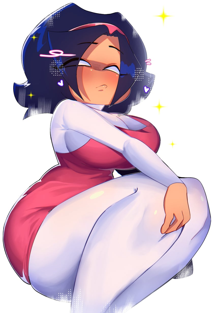asian_female bending_forward big_breasts black_hair fat_ass female female_only friday_night_funkin huge_ass huge_breasts large_breasts looking_at_viewer looking_down looking_down_at_viewer nene_(newgrounds) newgrounds no_desi1 pico's_school sharp_teeth short_hair squatting thick_thighs tight_clothing white_eyes wide_hips