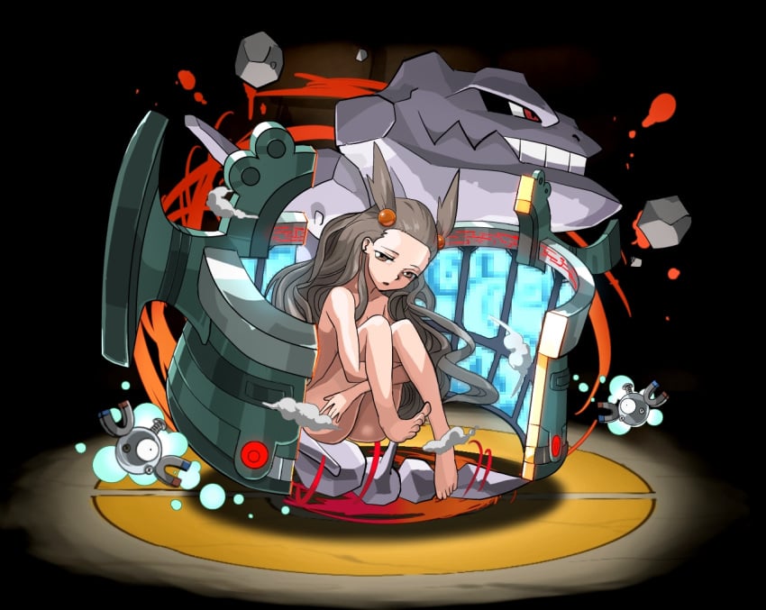 1girls bronzong cosmo_(artist) feet female gym_leader jasmine_(pokemon) magnemite naked nintendo pokemon pokemon_gsc steelix