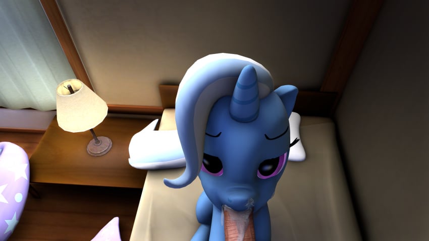 2016 3d bed cum cum_in_mouth cum_inside doppelboner equine fellatio female feral friendship_is_magic fur horn humanoid_penis interspecies looking_at_viewer mammal my_little_pony oral penis sex unicorn