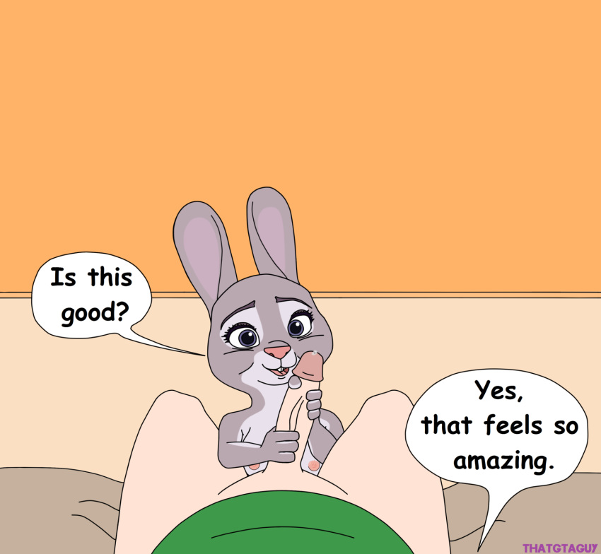 anthro bed bonnie_hopps breasts clothing disney female feral furry handjob human human_on_anthro interspecies lagomorph male mammal mature_female nude penis rabbit sex thatgtaguy zootopia