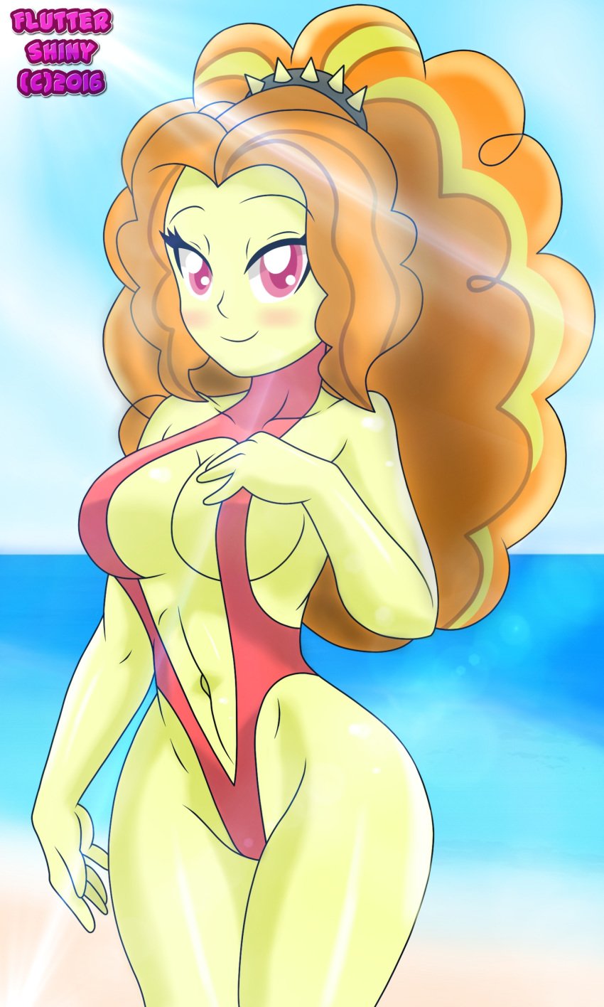 1girls 2016 adagio_dazzle beach bedroom_eyes blush breasts cleavage curvy equestria_girls female female_only fluttershiny friendship_is_magic huge_breasts large_breasts my_little_pony navel rainbow_rocks sling_bikini smile solo spiked_hairband thick_thighs wide_hips